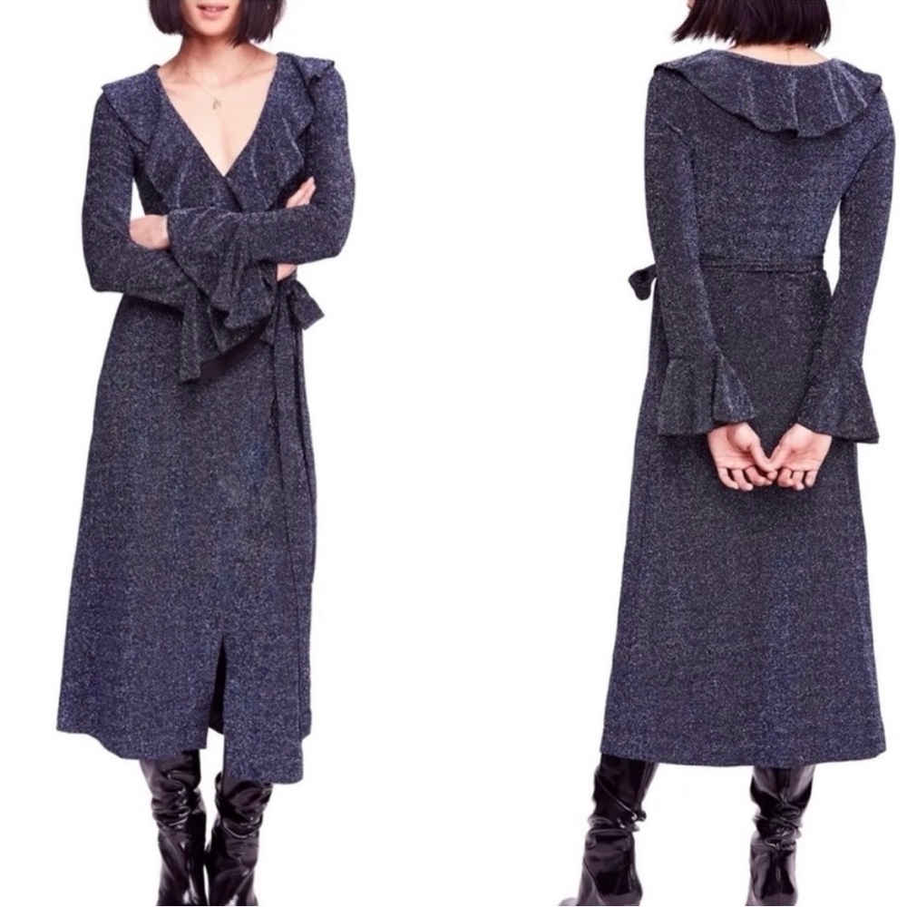 Free People Sparkling Blue Wrap Dress - NWOT
